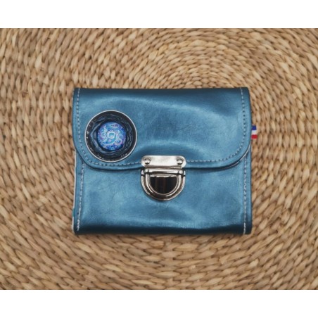 Porte-monnaie similicuir bleu métallisé