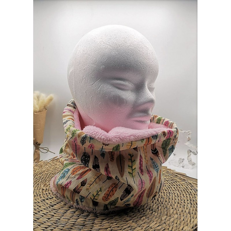 Tour de cou / Snood bleu rose plumes