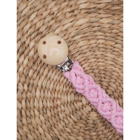 Attache-tétine rose macramé