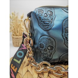 Sac bandoulière EMMA similicuir bleu fantaisie Création artisanale