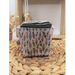 Panier similicuir et Lingettes lavables réutilisables plumes
