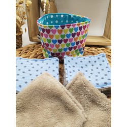 Panier similicuir et Lingettes démaquillantes cœurs multicolores