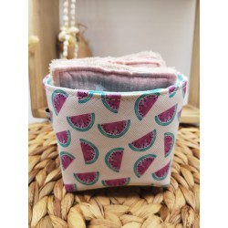 Panier similicuir et Lingettes lavables réutilisables rose pastèque