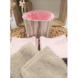 Panier similicuir et Lingettes lavables réutilisables beige