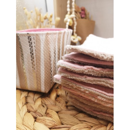 Panier similicuir et Lingettes lavables réutilisables beige