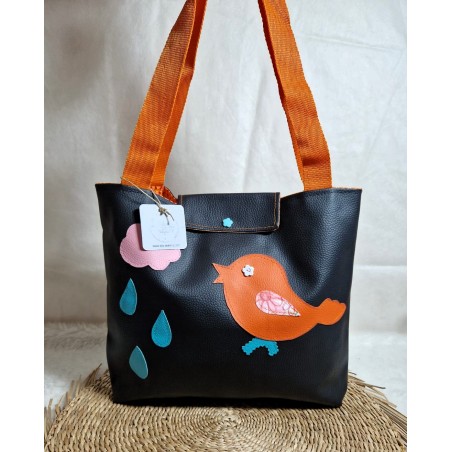 Sac BOISSY Oiseau en similicuir noir - Artisanat fantaisie