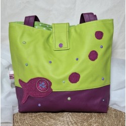 Sac BOISSY poisson en similicuir prune vert pomme - Artisanat fantaisie