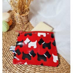 Pochette à savon imperméable coton enduit rouge chien Création artisanale