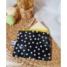 Pochette imperméable à savon coton enduit jaune noir pois blanc - Artisanat zéro déchet