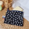 Pochette imperméable à savon coton enduit bleu marine noir pois blanc - Artisanat zéro déchet
