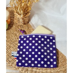 Pochette à savon imperméable coton enduit violet pois blanc - Artisanat zéro déchet