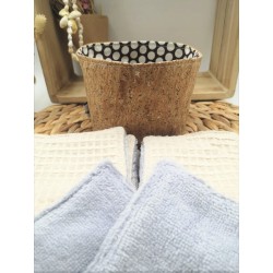 Panier liège et Lingettes lavables réutilisables écru