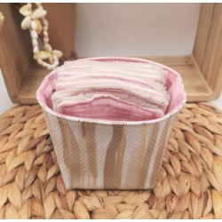Panier similicuir et Lingettes lavables réutilisables beige