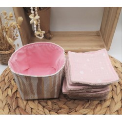 Panier similicuir et Lingettes lavables réutilisables beige