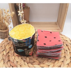 Panier similicuir et Lingettes lavables réutilisables corail