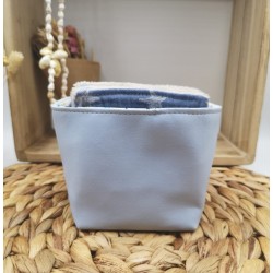 Panier similicuir et lingettes lavables réutilisables bleu glacier