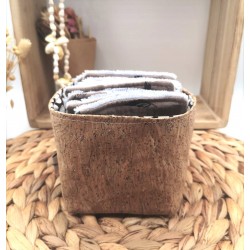 Panier liège et Lingettes lavables réutilisables marron glacé