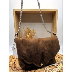 Sac bandoulière NUAGE suédine marron chocolat - Artisanat fantaisie