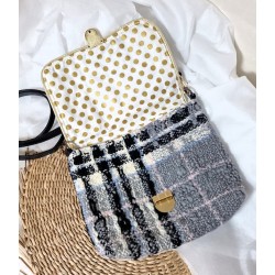 Sac bandoulière LOUISE tweed gris rose Création artisanale