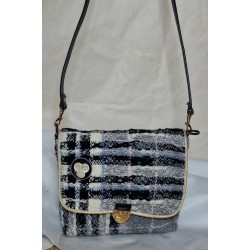 Sac bandoulière LOUISE tweed gris rose Création artisanale