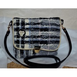 Sac bandoulière LOUISE tweed gris rose Création artisanale