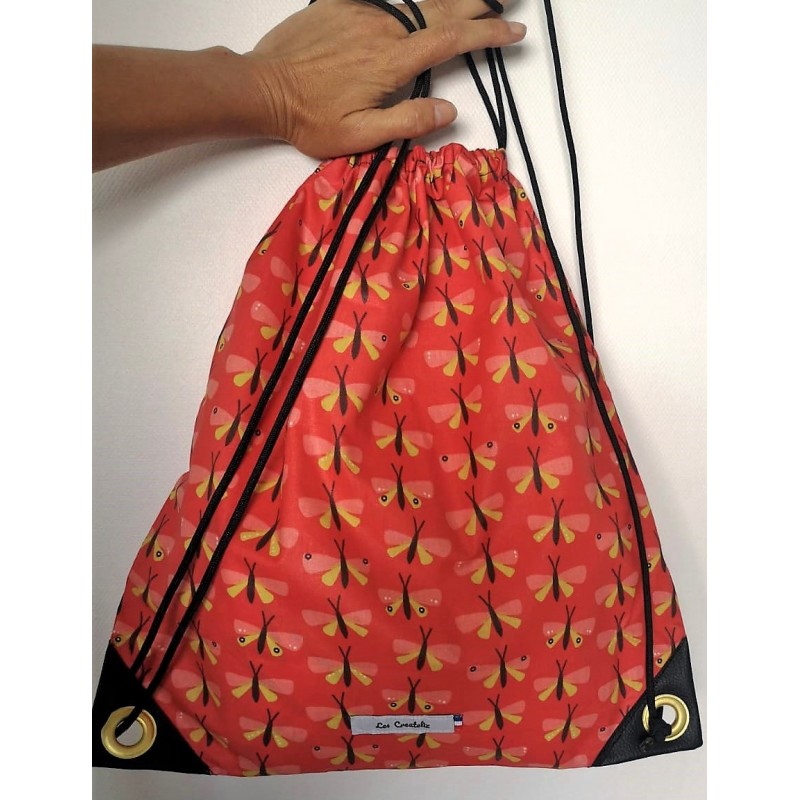 Sac à dos PISCINE imperméable orange papillon Création artisanale