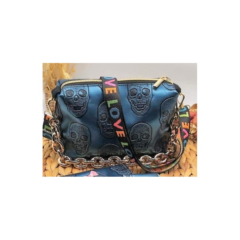 Sac bandoulière EMMA similicuir bleu fantaisie Création artisanale