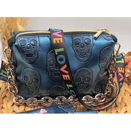 Sac bandoulière EMMA similicuir bleu fantaisie Création artisanale