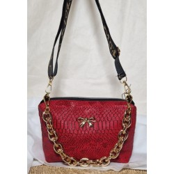 Sac bandoulière EMMA similicuir rouge dragon Création artisanale