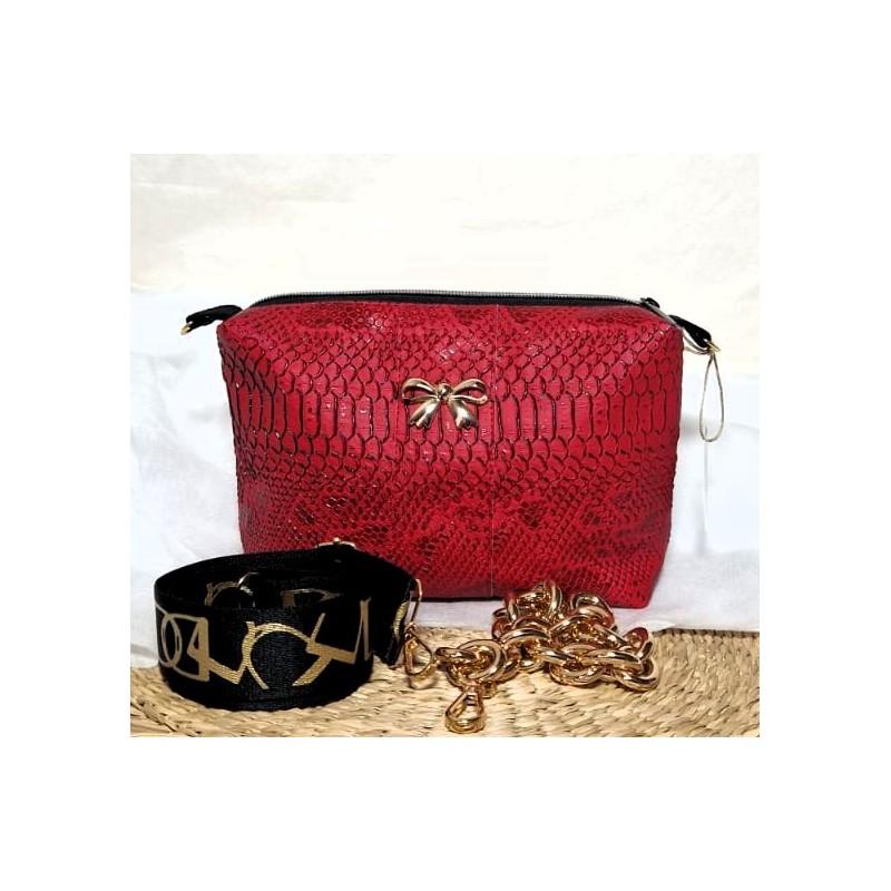 Sac bandoulière EMMA similicuir rouge dragon Création artisanale
