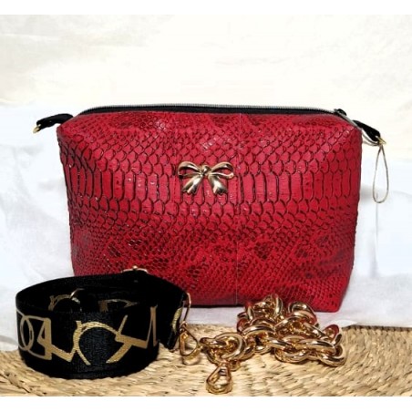 Sac bandoulière EMMA similicuir rouge dragon Création artisanale