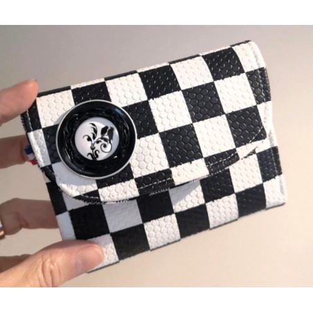 Porte-monnaie CLARA similicuir damier noir & blanc Création artisanale fantaisie