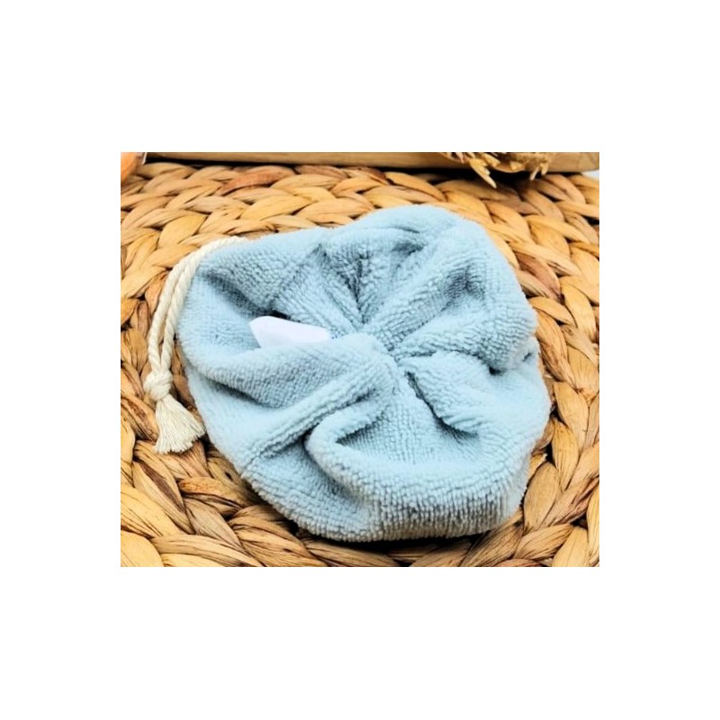 Fleur de douche lavable réutilisable bleu ciel - Bambou Création artisanale