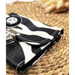 Porte-monnaie CLARA similicuir noir blanc zébré Création artisanale fantaisie