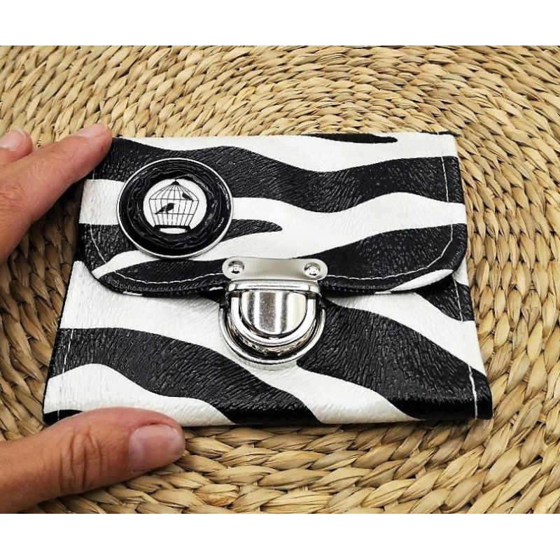 Porte-monnaie CLARA similicuir noir blanc zébré Création artisanale fantaisie