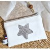 Portemonnaie TINA zippé en similicuir blanc étoile argentée Création artisanale fantaisie
