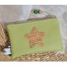 Portemonnaie TINA zippé en similicuir vert amande étoile liège Création artisanale fantaisie