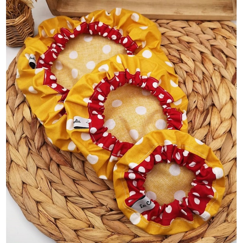 Charlottes couvre-plats lavables réutilisables coton enduit rouge jaune