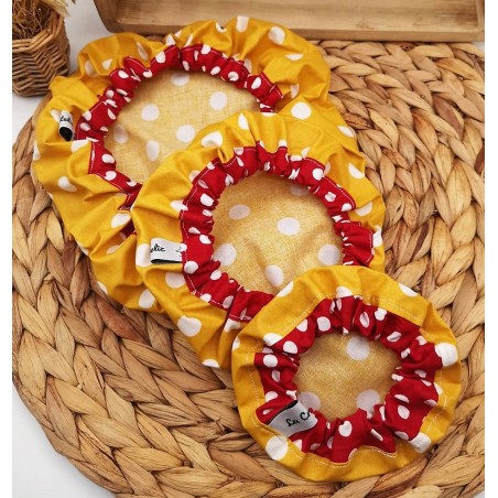 Charlottes couvre-plats lavables réutilisables coton enduit rouge jaune