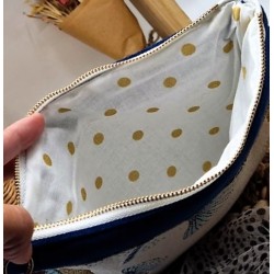 Trousse Pochette L en velours bleu et jacquard tendance Création artisanale fantaisie