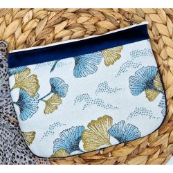 Trousse Pochette L en velours bleu et jacquard tendance Création artisanale fantaisie