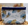 Trousse Pochette L en velours bleu et jacquard tendance Création artisanale fantaisie