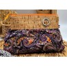 Trousse Pochette L en liège et coton motifs paisley violet orange Création artisanale fantaisie