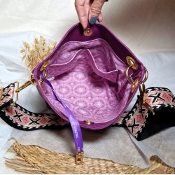 Sac bandoulière PAULINE similicuir noir prune intemporel Création artisanale