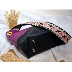 Sac bandoulière PAULINE similicuir noir prune intemporel Création artisanale
