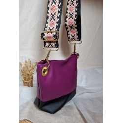 Sac bandoulière PAULINE similicuir noir prune intemporel Création artisanale