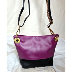 Sac bandoulière PAULINE similicuir noir prune intemporel Création artisanale