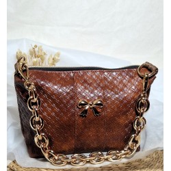 Sac bandoulière EMMA simili cuir marron caramel Création artisanale fantaisie