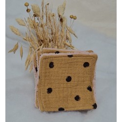 Lingettes démaquillantes lavables réutilisables moutarde à pois