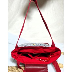 Sac BOISSY similicuir rouge tissu éventails japonais - Création artisanale française